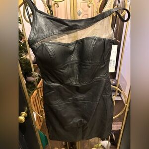 Asymmetrical off the shoulder sheer mesh corset bust faux leather Jovani 6 nwt